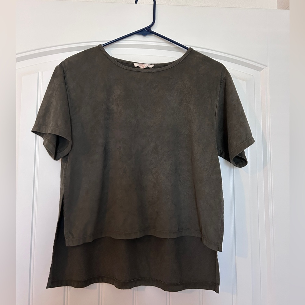 Faux suede green top | small